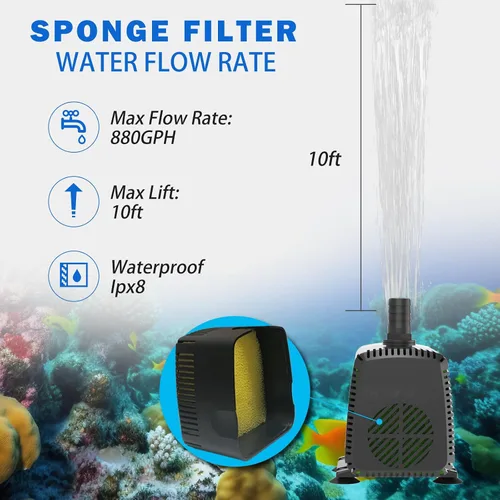Miniatura 6 de Knifel Bomba sumergible 880GPH con apagado automático, elevación de 10 pies de alto para fuentes, hidroponía, estanques, acuarios y más