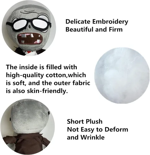 Miniatura 3 de PVZ - Juego de 3 piezas de peluche: morado, gris periódico, pantalones rojos, pantalones vaqueros, zombis, juguetes de felpa suave, gran regalo