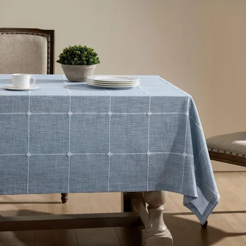 Miniatura 96 de ZeeMart - Mantel de mesa con diseño de cuadrícula boho y borlas (blanco roto, 132 cm x 132 cm), mantel de gran peso de lino a cuadros bordado