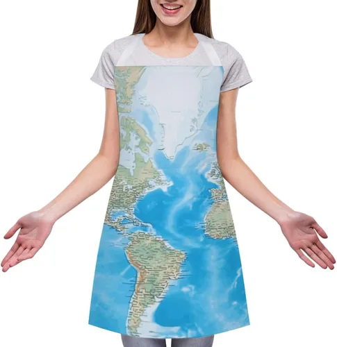 Miniatura 3 de MUSM Apron for Adults - 27.6 X 31.5 Inch, Heavy-Duty Polyester Aprons with Two Large Pockets, Waterproof World Map Kitchen Apron for Cooking