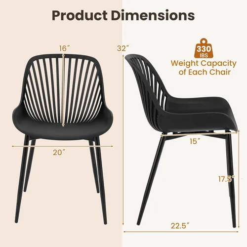 Miniatura 3 de Giantex Juego de 4 sillas de comedor negras, sillas de cocina modernas con patas de metal, respaldo recortado, asiento curvo, sillas decorativas sin