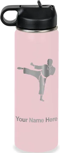 Miniatura 29 de Botella de agua personalizada LaserGram, Karate Man, de acero inoxidable con doble pared aislada al vacío con tapa abatible, regalo personalizado