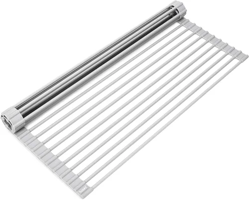 Surpahs Escurridor de platos enrollable de 20.5 x 15.5 pulgadas, se adapta a aberturas de fregadero de hasta 19.5 pulgadas, silicona de alta