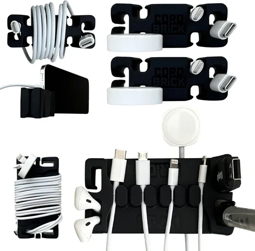 Miniatura 12 de CordBrick /DeskBrick - Paquete de soportes para cables con peso para mesita de noche y escritorio, cargador de teléfono, organizador de cables