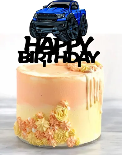 Miniatura 4 de Decoración para tartas de camioneta, suministros de fiesta temática de transporte de acrílico negro, decoración de pastel de feliz cumpleaños