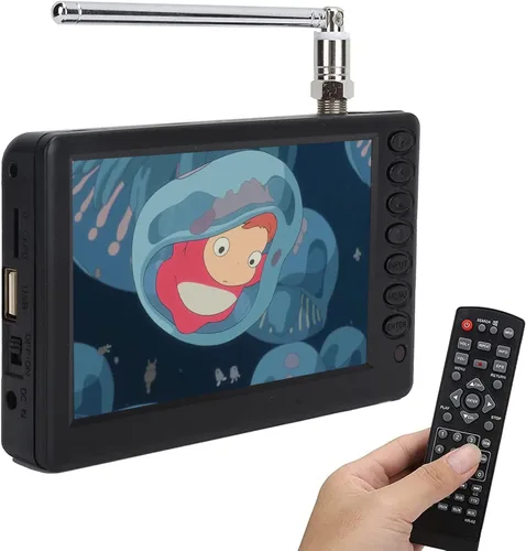 Televisor digital portátil ATSC HD TFT LED - Mini TV de 5 pulgadas con control remoto, 1080P, batería recargable, soporte para tarjeta USB y TF, 5