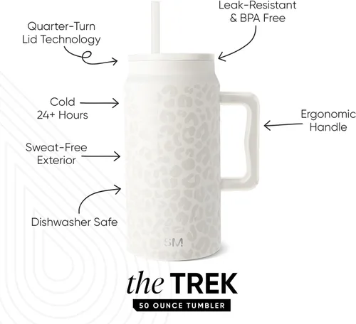 Miniatura 20 de Simple Modern - Vaso de 1,5 l con asa y tapa con pajita, botella de agua grande de acero inoxidable reutilizable con aislamiento, colección Trek