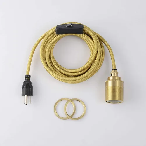 Miniatura 2 de BRIGHTTIA Lámpara colgante de latón enchufable – Enchufe portátil listo para colgar E26 con cable de 15 pies e interruptor en línea – Robusta