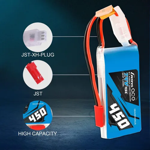 Miniatura 4 de Gens ace 2S Lipo Batería 7.4V 450mAh 45C Lipo Batería con enchufe JST-SYP para helicóptero 250 y avión pequeño