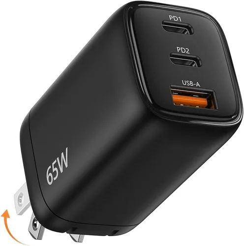 TECKNET - Cargador USB C de 65 W, cargadores tipo C de carga rápida plegable, PD 3.0 GaN USBC Bloque de cargador multipuerto para iPhone 17/16/15