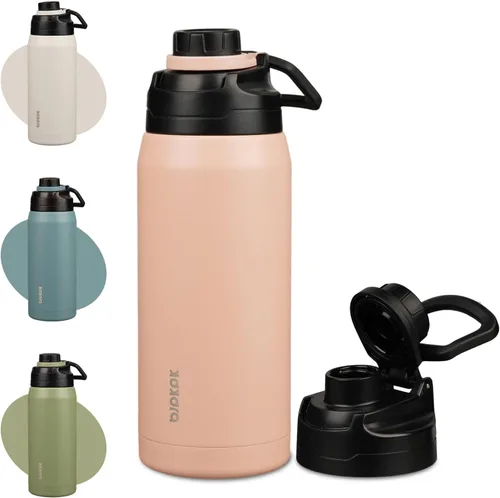 Miniatura 9 de BJPKPK Botella de agua aislada de 36 onzas, botellas de acero inoxidable con tapa de boquilla a prueba de fugas, jarra de agua grande de boca ancha
