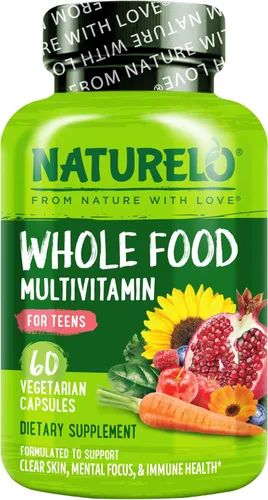 NATURELO Multivitaminas para Adolescentes Niñas/Niños, 60 Cápsulas, Multivitamínico de Alimentos Integrales con Minerales, Sin OMG, Vegetariano