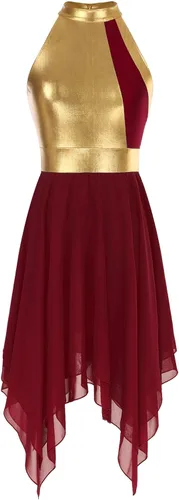 Miniatura 3 de easyforever Vestido de baile sin mangas con bloques de color para mujer, alabanza litúrgica, ropa de baile lírico, vestido de bata de adoración