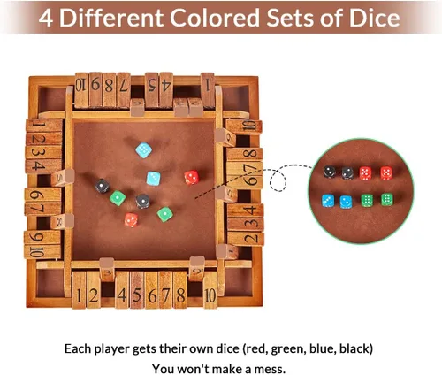 Miniatura 3 de ApudArmis Shut The Box de 4 vías, juego de mesa grande de madera con dados, 4 formas de jugar Shut-The-Box para adolescentes, complemento