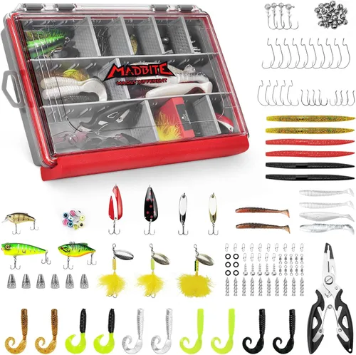 Miniatura 14 de MadBite by KastKing 182/265/400pcs Compact Fishing Tackle Kit - All-in-One Freshwater Hooks, Weights, Bobbers in Tackle Box, Fishing Gear Set for