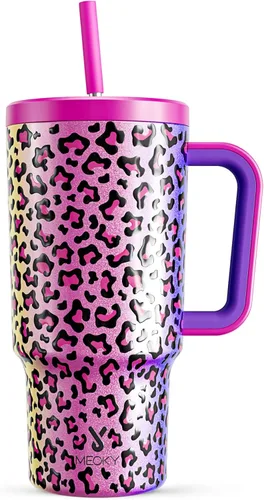 Miniatura 12 de Meoky - Vaso de 30 oz con asa, tapa y pajilla, taza de viaje térmica de acero inoxidable 100% a prueba de fugas, para portavasos, mantiene el frío