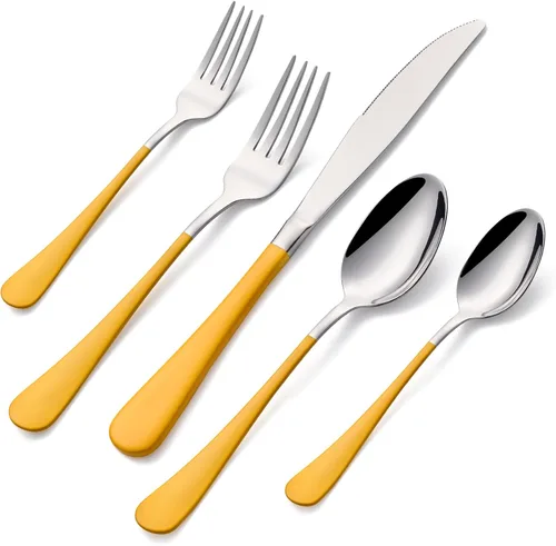 Miniatura 34 de Juego de 20 piezas de cubiertos de color para 4, juego de cubiertos de acero inoxidable con mango verde y gris, incluye juego de tenedores, cucharas