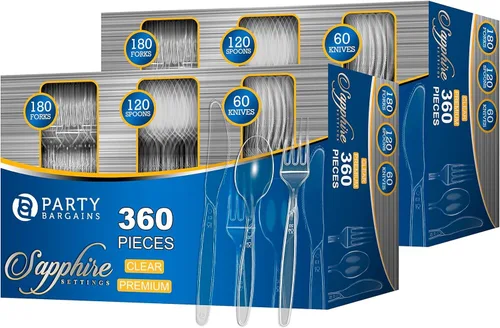 Miniatura 8 de Party Bargains - Cubiertos de plástico transparente 2,160 piezas: 1,080 tenedores, 720 cucharas, 360 cuchillos. Argyle Design - Juego de cubiertos