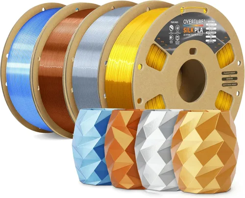 OVERTURE - Paquete de filamento de seda PLA, sin obstrucciones, brillante, filamento metálico brillante para impresora 3D, carrete de 1 kg * 4