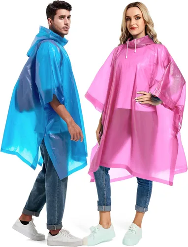 Miniatura 53 de Paquete de 2 ponchos de lluvia para adultos, reutilizables, impermeables, de supervivencia, emergencia, resistente, con capucha con cordón