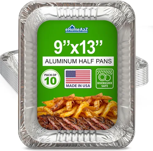 Sartenes de aluminio desechables de tamaño medio (paquete de 10) – Fabricado en Estados Unidos – Sartenes de aluminio resistentes de 9 x 13