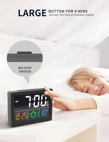 Miniatura 3 de Reloj despertador digital, con pantalla LED grande de 5.5", volumen de alarma ajustable, 6 niveles de brillo, ajustes de alarma, cargador USB
