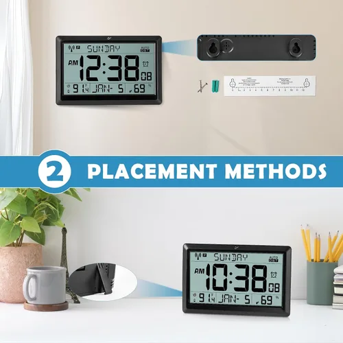 Miniatura 5 de Amgico Reloj de pared digital, reloj atómico de pantalla grande de 10.5", funciona con pilas, ajuste automático de calendario digital