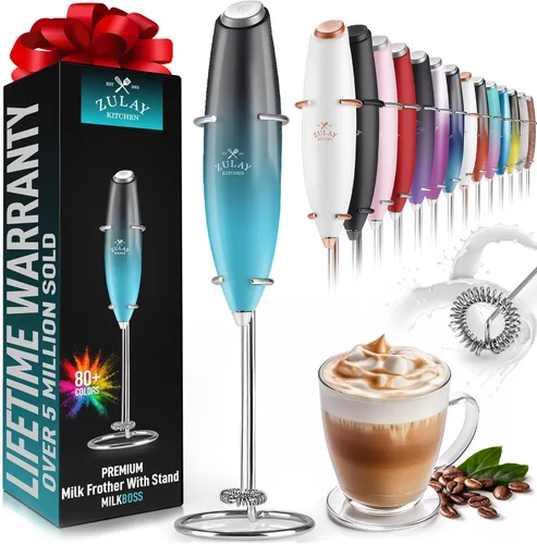 Miniatura 363 de Zulay Milk Boss Espumador de leche potente manual, hace espuma para latte, batidor para mezclar bebidas, café, miniespumador para capuchino, frappé