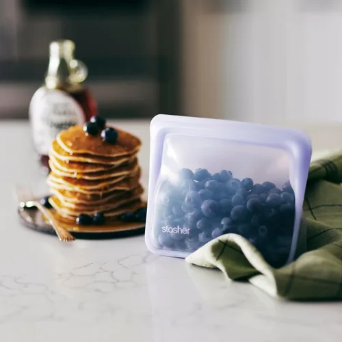 Miniatura 2 de Bolsa de almacenamiento reutilizable de silicona premium de Stasher, tamaño mini con base, Aqua, apta para microondas, sous vide, lavavajillas