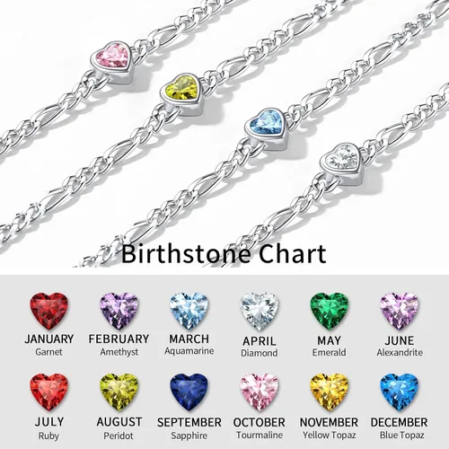 Miniatura 4 de ChicSilver Pulsera de plata de ley 925 con forma de corazón y piedra natal redonda para mujer, regalo de joyería de cumpleaños para el día
