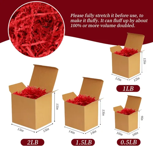 Miniatura 2 de TCAIRG - Relleno de papel triturado de corte arrugado (1/2 libra) para envolver regalos y relleno de cestas, papel triturado rojo para caja