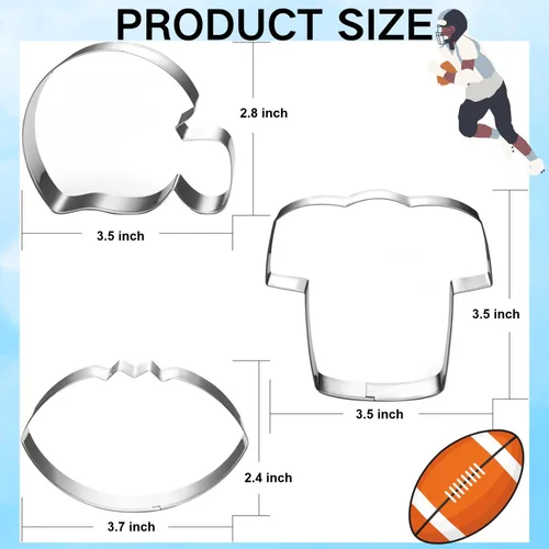 Miniatura 7 de LUBTOSMN Juego de 3 cortadores de galletas de fútbol, 3.5 pulgadas, casco de fútbol americano y camiseta Fondant Biscui Cutters