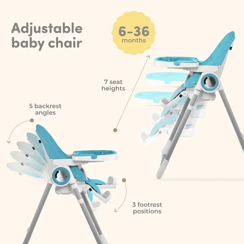Miniatura 2 de Silla alta para bebé ajustable a 7 alturas diferentes - Sillas altas plegables para bebés y niños pequeños - Silla para comer de bebé - Azul Negro