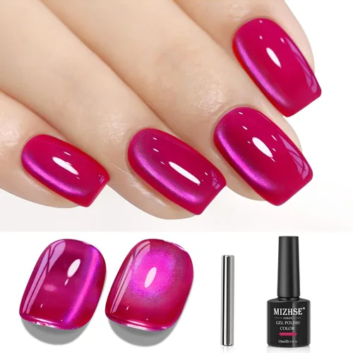 Miniatura 15 de MIZHSE Esmalte de uñas de gel de ojo de gato: Esmalte de gel magnético marrón con barra magnética, efecto mágico de color otoñal, esmalte de uñas