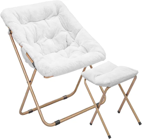 Miniatura 12 de Magshion Silla plegable de gran tamaño para adultos, silla de lectura con otomana, asiento circular esponjoso de piel sintética, cómoda silla