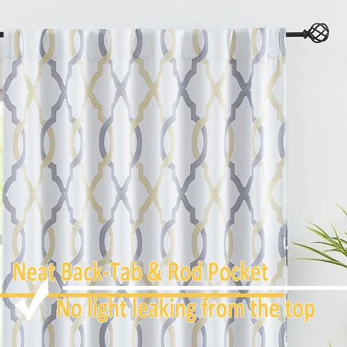 Miniatura 7 de FMFUNCTEX Cortinas 100% opacas de 84 pulgadas de largo para dormitorio, cortinas con patrón geométrico amarillo gris sobre blanco, cortinas