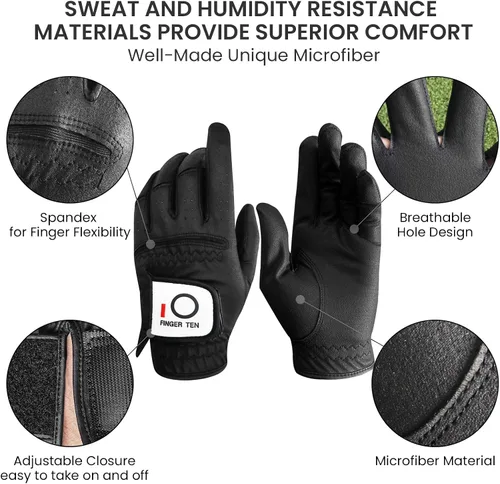 Miniatura 3 de FINGER TEN Guantes de golf para todo tipo de clima, paquete de 3 para golfista diestro, agarre de lluvia caliente y húmeda, guantes suaves y cómodos