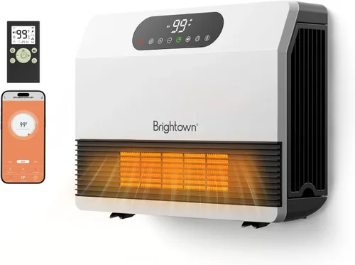 Miniatura 8 de Brightown Calentador de pared inteligente, calentador eléctrico para uso en interiores de 1500 W, 5 modos opcionales, termostato ajustable, 3-Gris