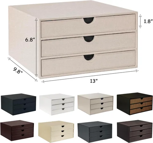 Miniatura 3 de Organizador de Documentos UnionBasic, Caja de Almacenamiento de Archivos con 3 Cajones, Organizador de Archivos para Escritorio de Oficina, Beige