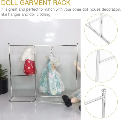 Miniatura 7 de Zerodeko Perchero de ropa para muñecas en miniatura, soporte para ropa de casa de muñecas, muebles compactos para organizar ropa de juguetes