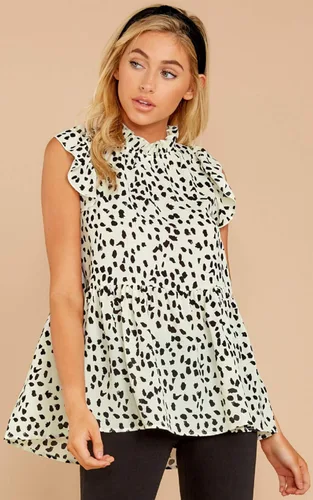 Miniatura 3 de Angashion - Blusas casuales estampadas para mujer, holgada, manga casquillo, cuello con volantes, estilo túnica