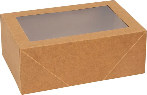 Hammont Cajas rectangulares prémium para panadería (paquete de 8) | Cajas de papel kraft de 7.5 x 5 x 3 pulgadas con ventana transparente | Cajas de