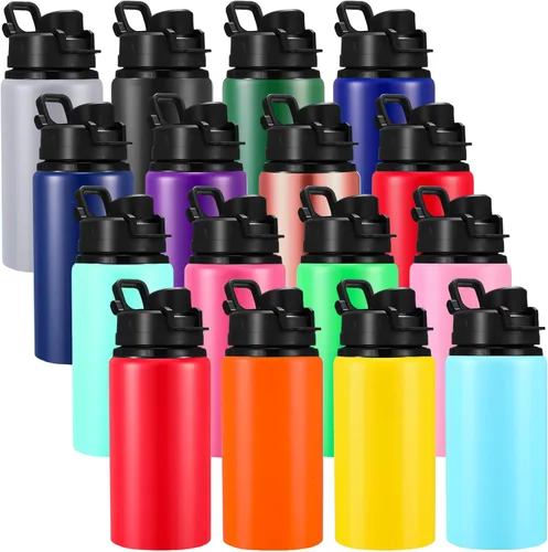 Miniatura 14 de Sunnyray 16 Piezas Botellas de Agua de Aluminio a Granel Multicolor Reutilizables Botella Deportiva con Tapas a Presión Paquete Múltiple Frasco
