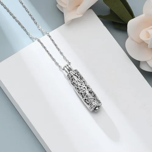 Miniatura 24 de shajwo Joyería de cremación cilíndrica, collar de cenizas de urna del árbol de la vida para mujeres y hombres, vial de cremación de cenizas