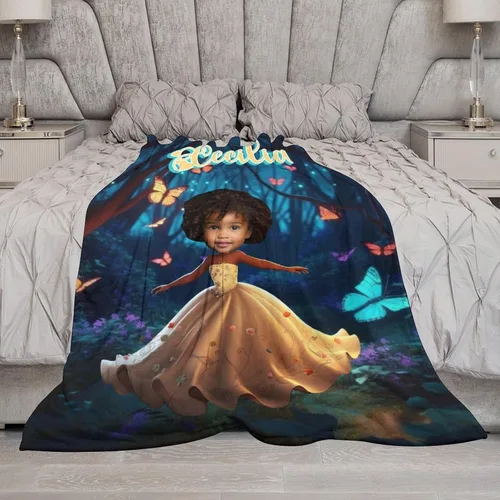 Miniatura 6 de Manta personalizada de felpa para niña afroamericana con foto y nombre, manta afro negra personalizada para niños y niñas, manta de bebé africana