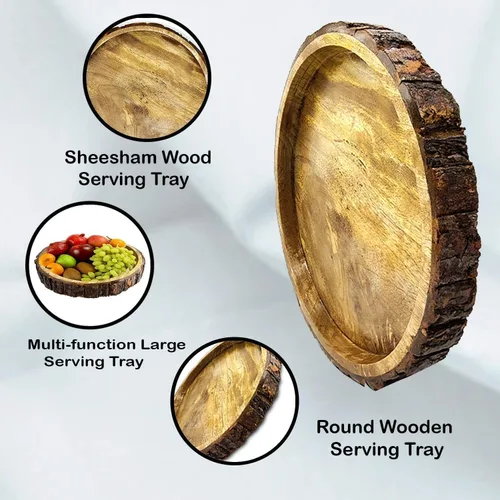 Miniatura 2 de 1 losa redonda de madera barnizada con bordes de corteza, centro de mesa rústico para bodas u hogares, bandeja de tronco de árbol de madera natural