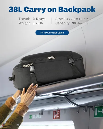 Miniatura 8 de Hynes Eagle Mochila de mano de 38 L, mochila de viaje grande para mujeres, aprobada para vuelos, bolsa de fin de semana, mochila para laptop