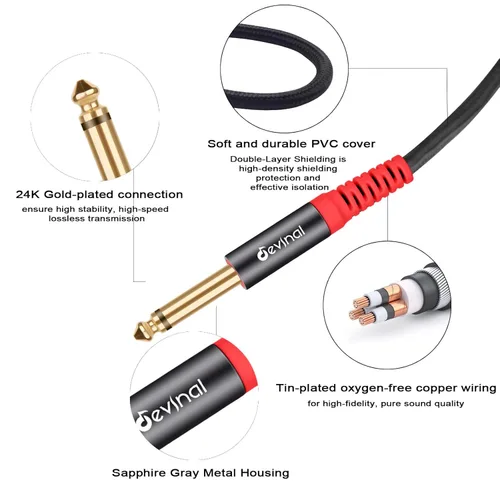Miniatura 5 de TRS a Dual TS Breakout Cable - Adaptador estéreo hembra de 1/4 pulgadas a doble macho TS de 0.250 in y hembra de 0.250 in a divisor mono Y de 2 x