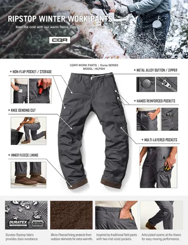 Miniatura 5 de CQR Pantalones tácticos de invierno para hombre, pantalones de trabajo térmicos para senderismo, pantalones cargo con forro polar para nieve y esquí