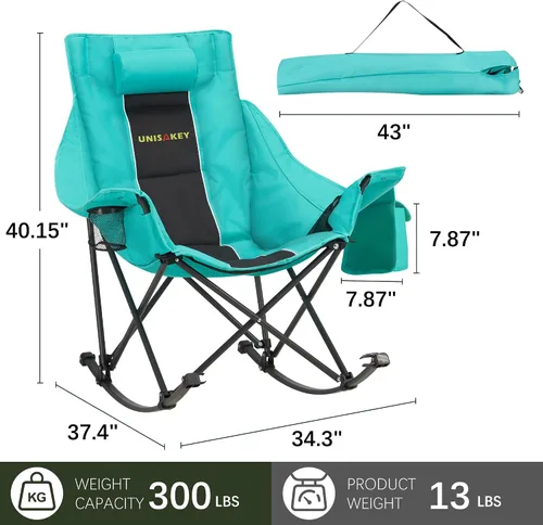 Miniatura 3 de Unisakey Silla mecedora de gran tamaño con reposacabezas y portavasos – Capacidad de 300 libras, tela Oxford 600D, silla mecedora portátil fácil